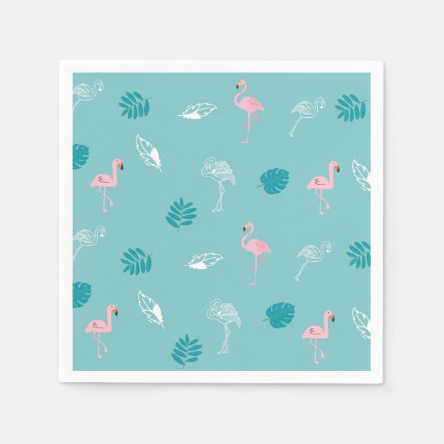 Servilleta De Papel Aqua Blue Flamingo Paper Napkins (Anverso)