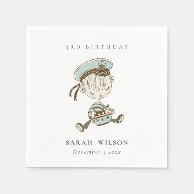 Servilleta De Papel Aqua Boys Pequeño marinero Náutico Cualquier Edad  (Anverso)