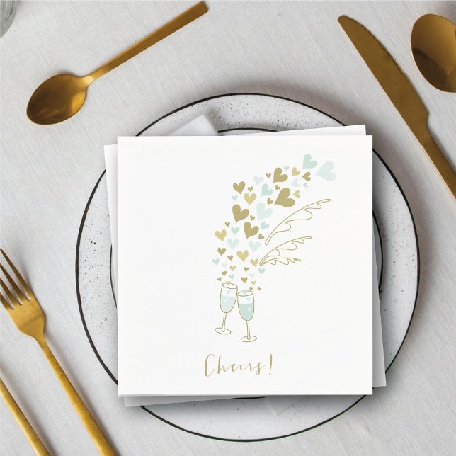 Servilleta De Papel Aqua Champagne Boda de compromiso (Aqua Champagne Cheers Engagement Wedding Party Paper Napkins @ fat_fa_tin)