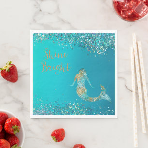 Servilleta De Papel Aqua Gold Purpurina Sparkle Mermaid