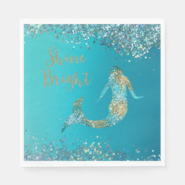 Servilleta De Papel Aqua Gold Purpurina Sparkle Mermaid (Anverso)