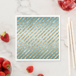 Servilleta De Papel Aqua Gold Purpurinas Stripes