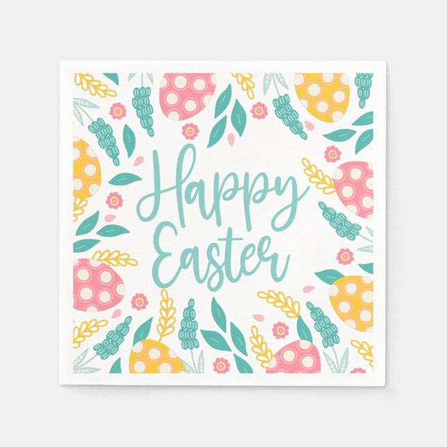 Servilleta De Papel Aqua Happy Easter Foliage (Anverso)
