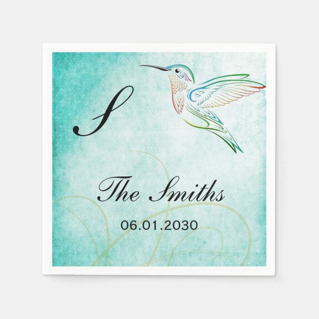 Servilleta De Papel Aqua Hummingbird Watercolor Boda (Anverso)