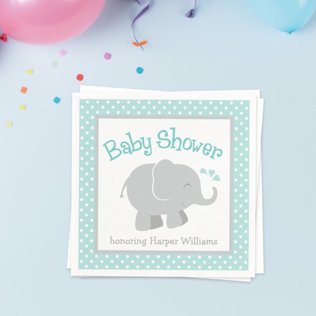 Servilleta De Papel Aqua moderna y elefante gris Baby Shower (Subido por el creador)
