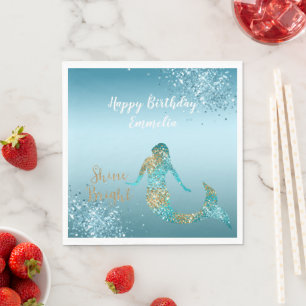 Servilleta De Papel Aqua Ombre Purpurina de oro Sparkle Mermaid