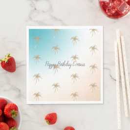 Servilleta De Papel Aqua Peach Gold Tropical Palm Tree