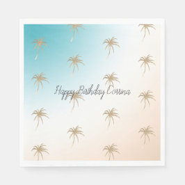Servilleta De Papel Aqua Peach Gold Tropical Palm Tree