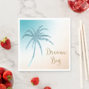 Servilleta De Papel Aqua Peach White Palm Tree Gold Dream