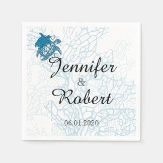 Servilleta De Papel Aqua Turtle Love Boda