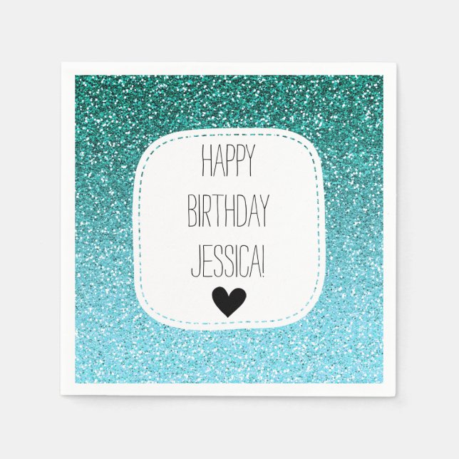 Servilleta De Papel Aqua Verde azulado Ombre Faux Purpurina (Anverso)