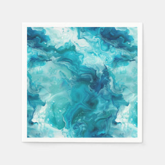 Servilleta De Papel Aqua Verde Teal Océano Fluido Arte Mármol Decoupag