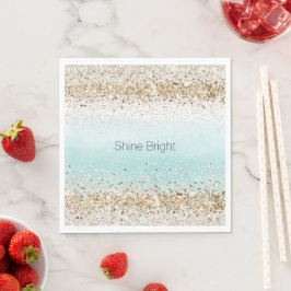 Servilleta De Papel Aqua Watercolor Gold Confetti Purpurina
