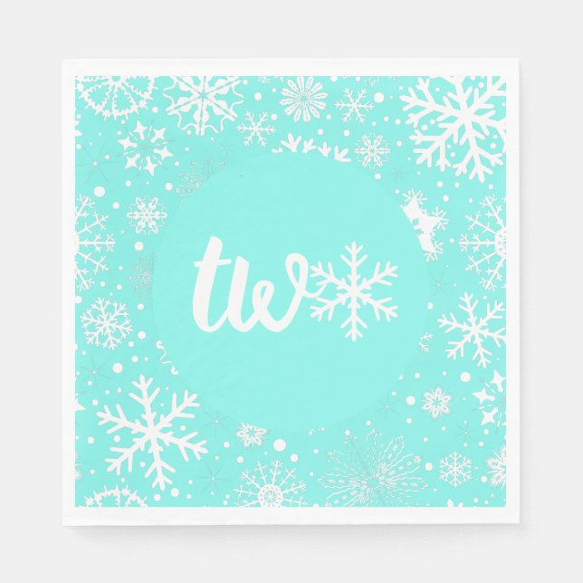 Servilleta De Papel Aqua Winter Second Birday Snowflake (Anverso)