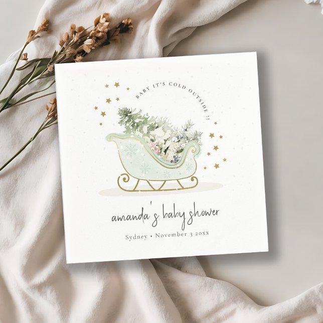 Servilleta De Papel Aqua Winter Sleigh Está Frío Fuera De Baby Shower (Subido por el creador)
