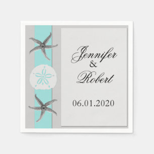 Servilleta De Papel Aqua y Gray Band Boda Napkin