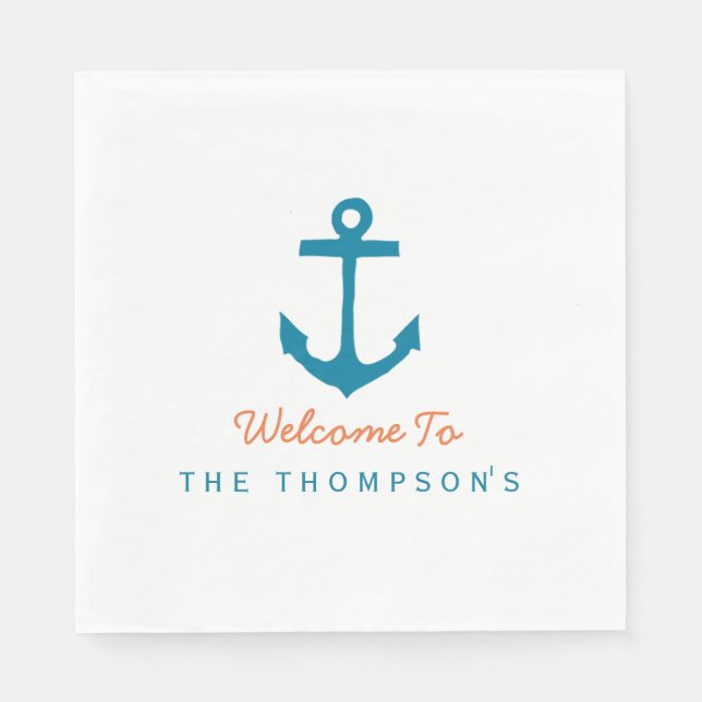 Servilleta De Papel Aqua y Naranja Nautical Personalizada (Anverso)