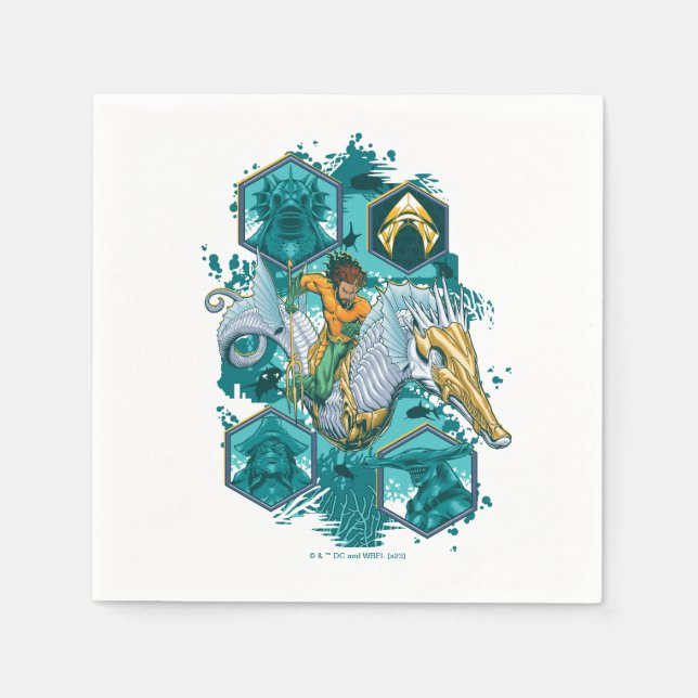 Servilleta De Papel Aquaman montando caballito de mar a través de los  (Anverso)