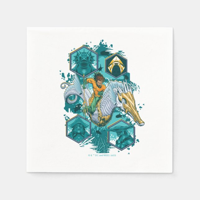 Servilleta De Papel Aquaman montando caballito de mar a través de los  (Anverso)