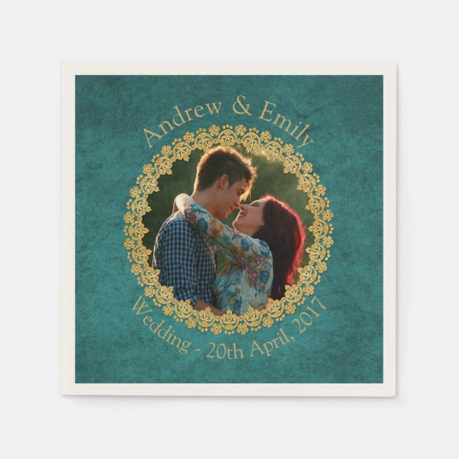 Servilleta De Papel Aquamarina y oro (Anverso)