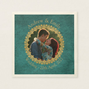 Servilleta De Papel Aquamarina y oro