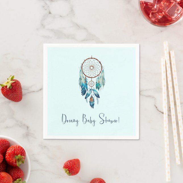 Servilleta De Papel Aquamarine Watercolor Dreamcatcher Baby Shower (In situ)
