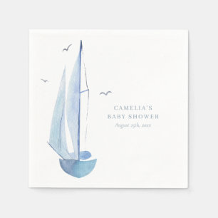 Servilleta De Papel Aquarelle Sailboat Baby Shower Ahoy Boy