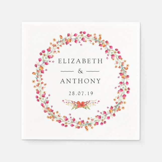 Servilleta De Papel Aquarelle Wildflower Spring Wedding (Anverso)