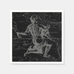 Servilleta De Papel Aquarius Constellation Hevelius 1690 sobre negro