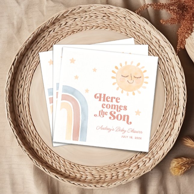 Servilleta De Papel Aquí viene el Baby Shower de Son Boho (Here Comes the Son Boho Baby Shower Napkins)