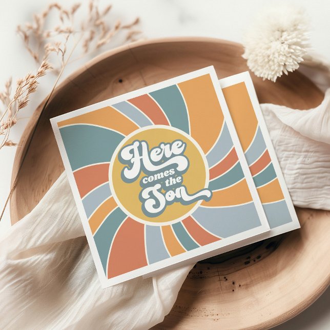 Servilleta De Papel Aquí Viene El Baby Shower Retro De Son Groovy (Subido por el creador)