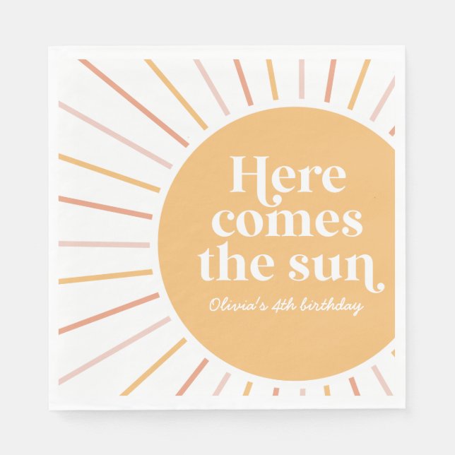 Servilleta De Papel Aquí viene el cumpleaños del Sol Boho Sunshine (Anverso)
