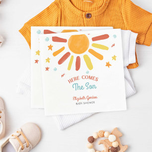 Servilleta De Papel Aquí viene el hijo Baby Shower Retro Niño