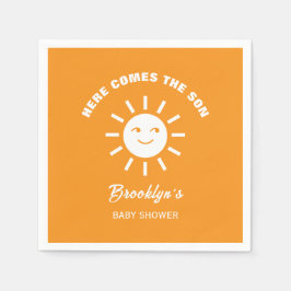 Servilleta De Papel Aquí Viene El Naranja De Baby Shower Son Sun White