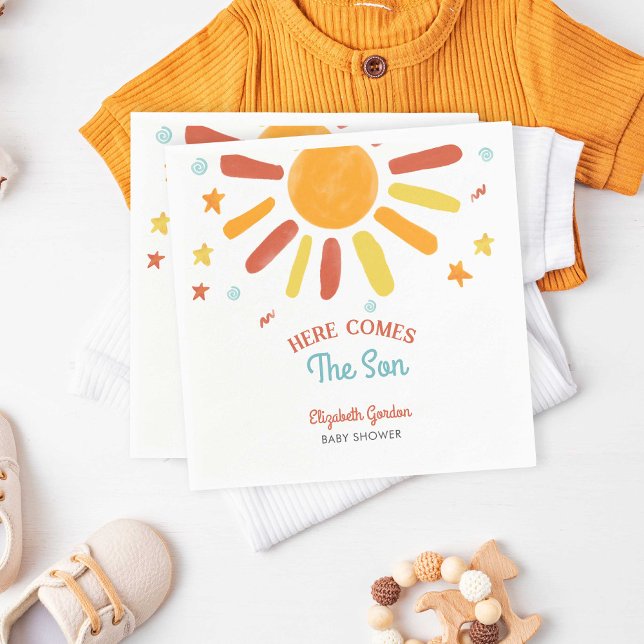 Servilleta De Papel Aquí Viene El Niño Retro De Baby Shower (Subido por el creador)