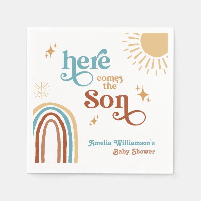 Servilleta De Papel Aquí viene el sol retro del hijo (Anverso)