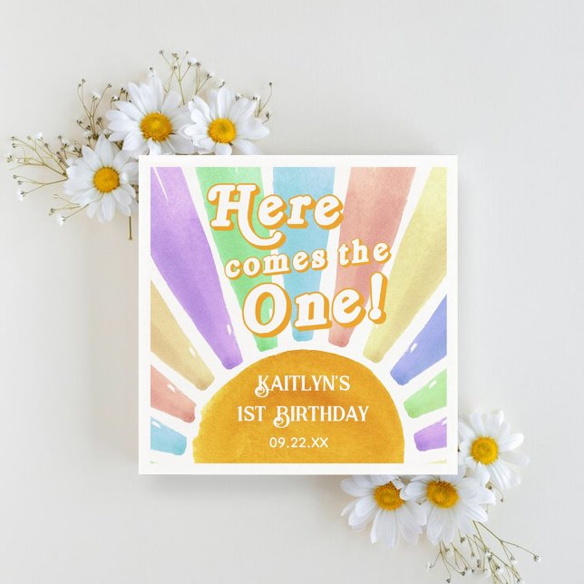 Servilleta De Papel ¡Aquí Viene El Uno! Retro Boho Sun 1er cumpleaños (Subido por el creador)