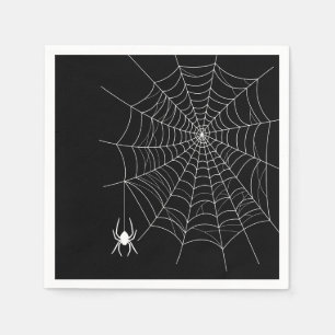 Servilleta De Papel Araña Blanca Sobre Negro Con Halloween Cobweb