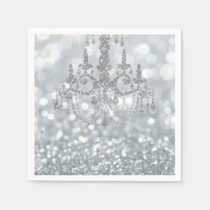 Servilleta De Papel Araña Glamour con Brillo Plateado Blanco y Efecto