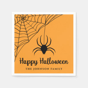 Servilleta De Papel Araña Negra Adorable Feliz Halloween