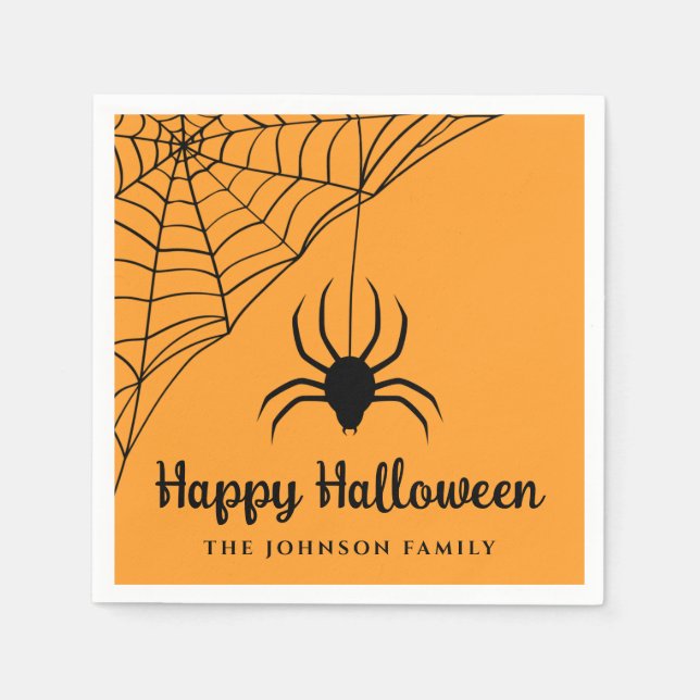 Servilleta De Papel Araña Negra Adorable Feliz Halloween (Anverso)