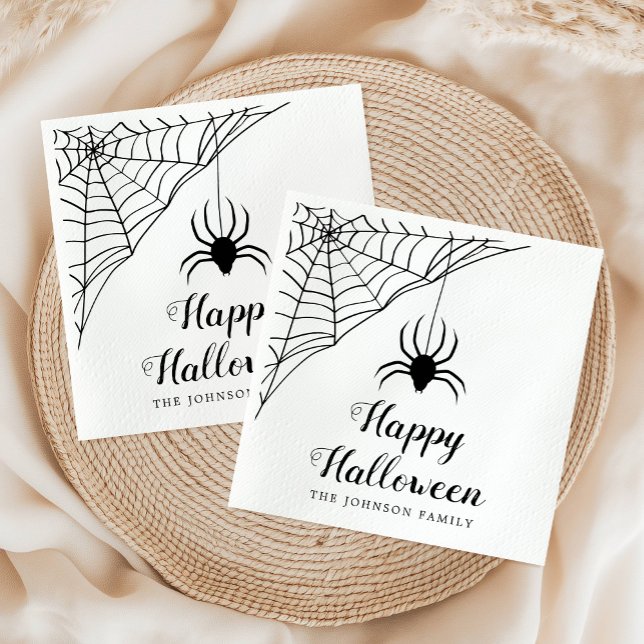 Servilleta De Papel Araña negra linda Napkins Happy Halloween (Cute Black Spider Happy Halloween Napkins)