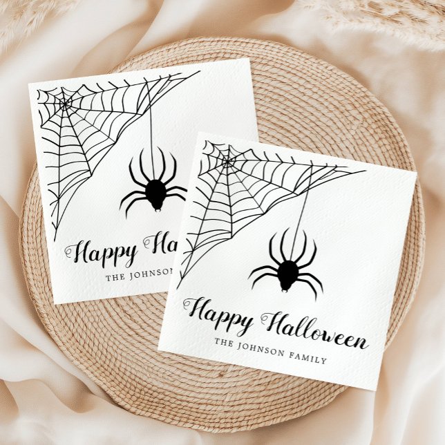 Servilleta De Papel Araña negra linda Napkins Happy Halloween (Cute Black Spider Happy Halloween Napkins)