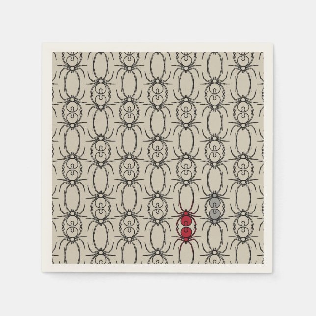 Servilleta De Papel Arañas - Blanco óseo y Negro murciélago (Anverso)