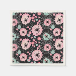 Servilleta De Papel Arañas Y Webs En Blues Rosa Y Pálido Sobre Negro