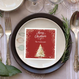 Servilleta De Papel Árbol blanco nieve brillo guión Navidad