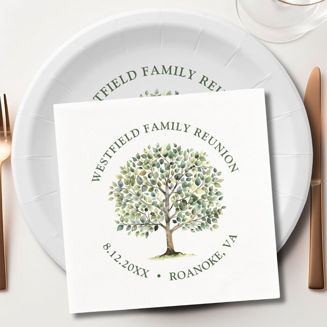 Servilleta De Papel Árbol de acuarela de Woodland Reunion (Family Reunion Woodland Watercolor Tree Paper Napkin)