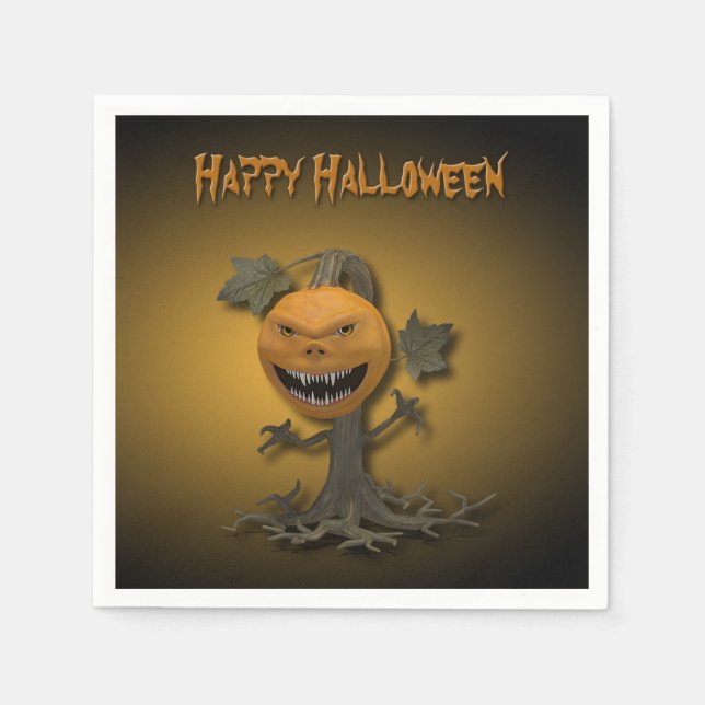 Servilleta De Papel Árbol de calabazas de Halloween (Anverso)