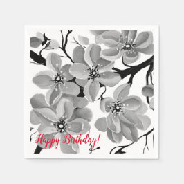 Servilleta De Papel Arbol de cerezo japonés sakura negro y blanco