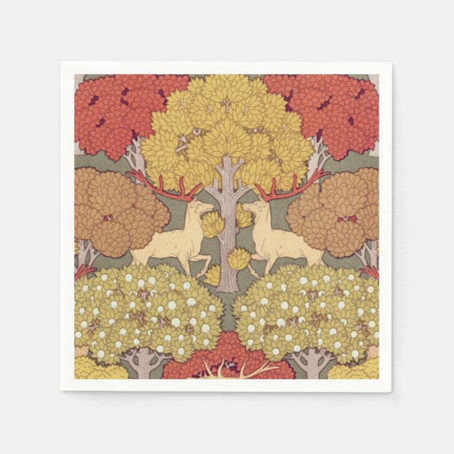 Servilleta De Papel Árbol de ciervos, ardilla, pájaro, berries rumanos (Anverso)